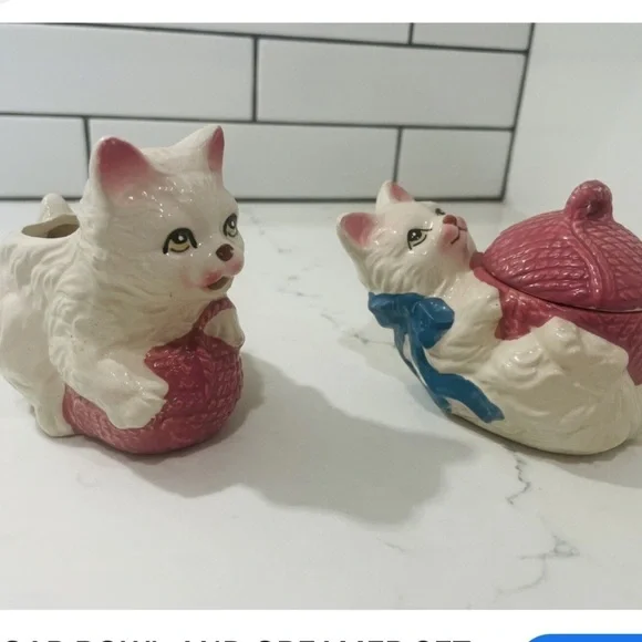 Vintage 1993 Cat with yarn Creamer and Sugar Set - Picture 10 of 10
